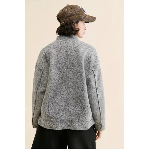 Free People Oversized Willow Bomber Jacket in Grey Size Large Academia Preppy - Picture 6 of 13